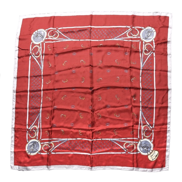 GUCCI  Silk Horseshoe Print Scarf Red - Picture 1 of 3
